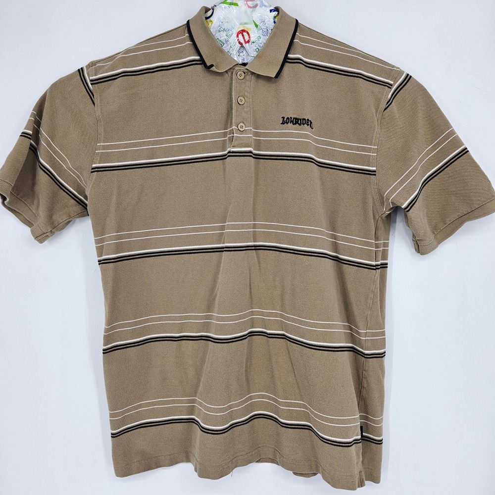 Lowrider Shirt Mens 3XL Polo Brown Cholo Chicano Striped Button Up Short Sleeve